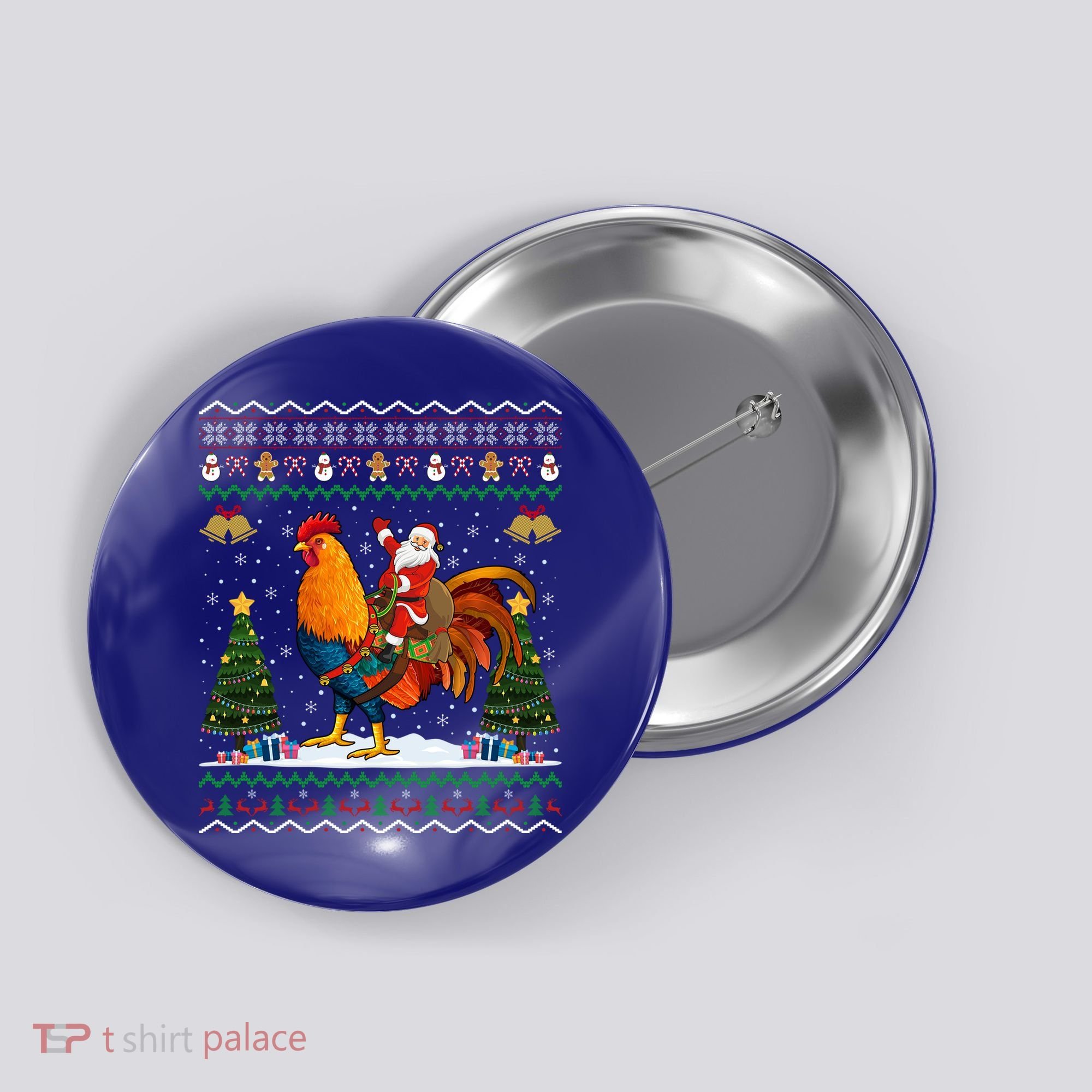 Rooster Ugly Xmas Gift Santa Riding Rooster Christmas Great Gift Button