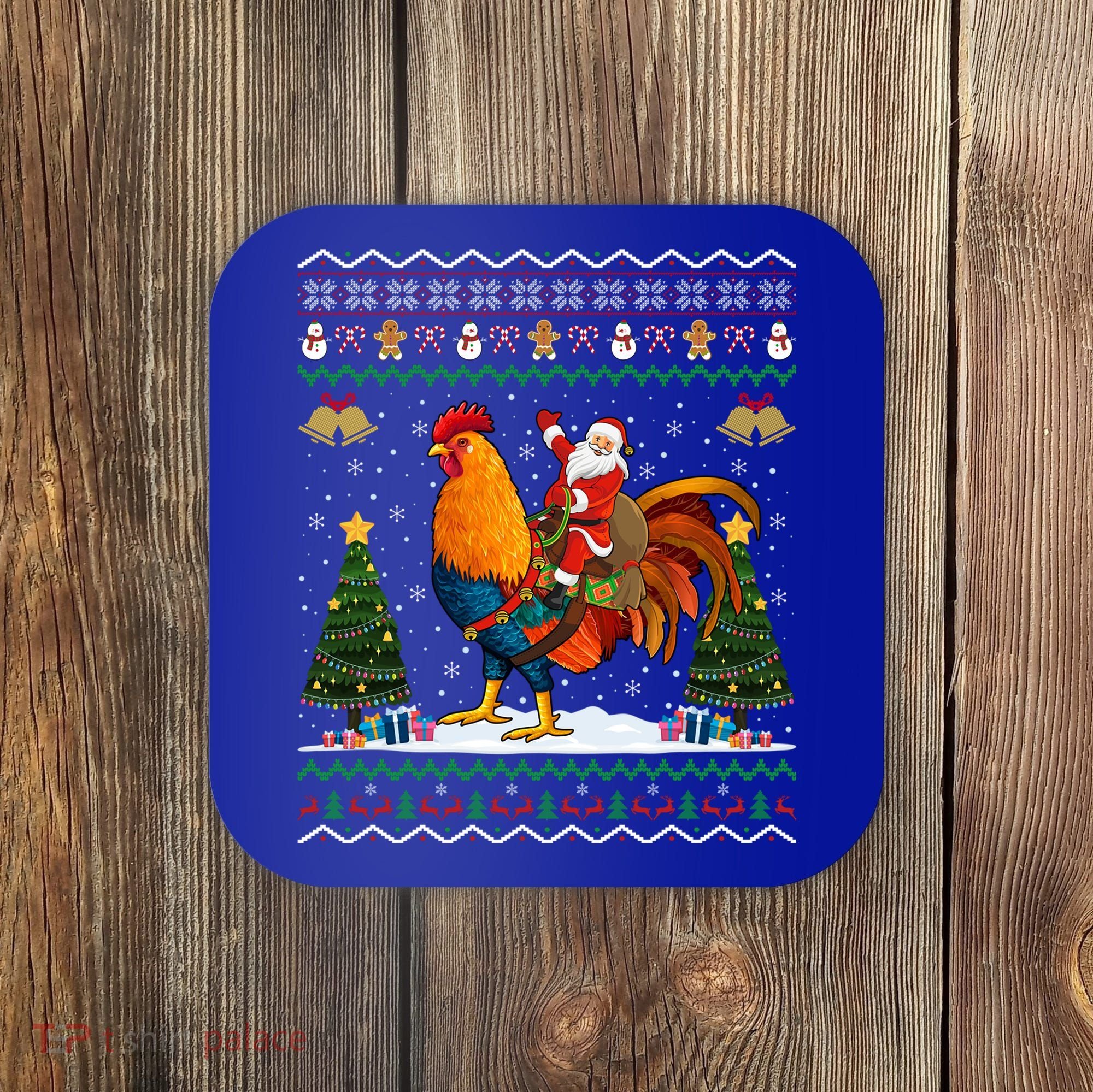 Rooster Ugly Xmas Gift Santa Riding Rooster Christmas Great Gift Coaster