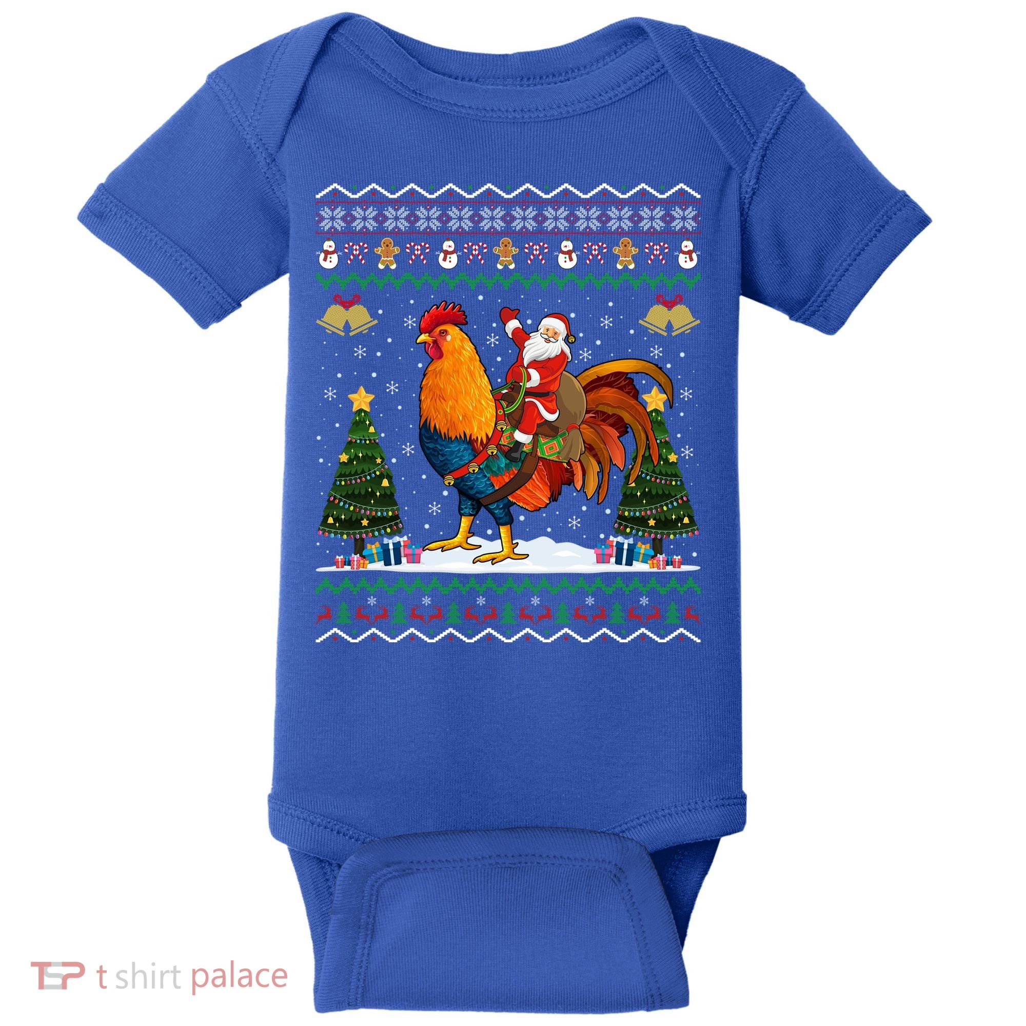 Rooster Ugly Xmas Gift Santa Riding Rooster Christmas Great Gift Baby Bodysuit