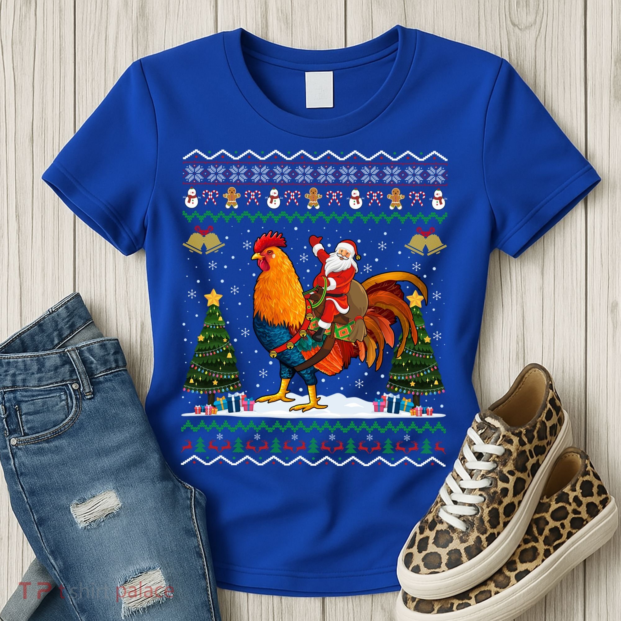 Rooster Ugly Xmas Gift Santa Riding Rooster Christmas Great Gift Women's T-Shirt