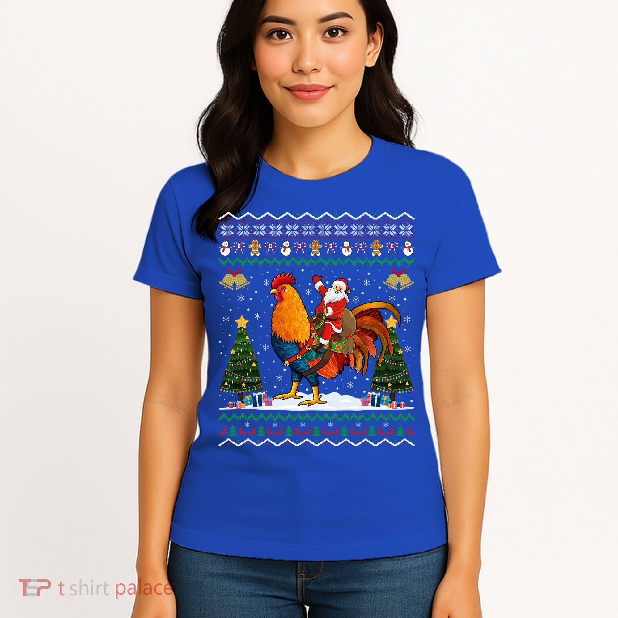 Rooster Ugly Xmas Gift Santa Riding Rooster Christmas Great Gift Women's T-Shirt