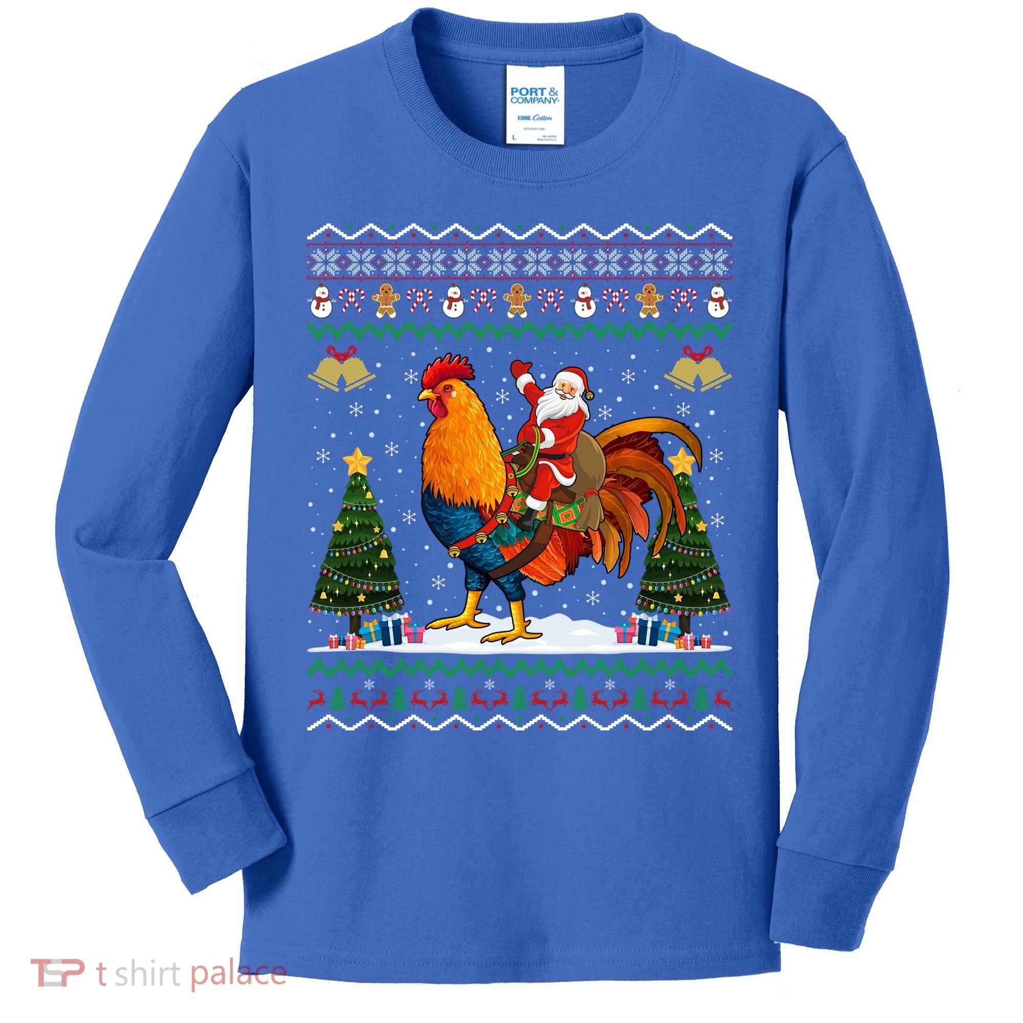 Rooster Ugly Xmas Gift Santa Riding Rooster Christmas Great Gift Kids Long Sleeve Shirt