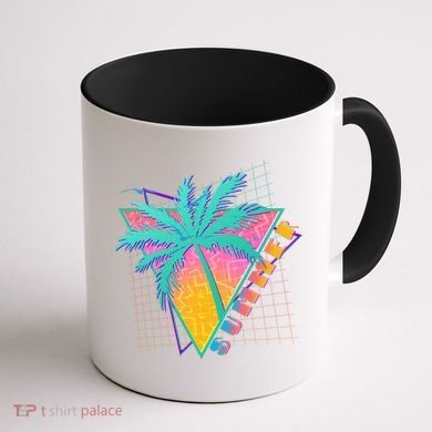 Retro Vintage 1980s Summer Palm Tree Summer Vacation Time Coffee Mug back