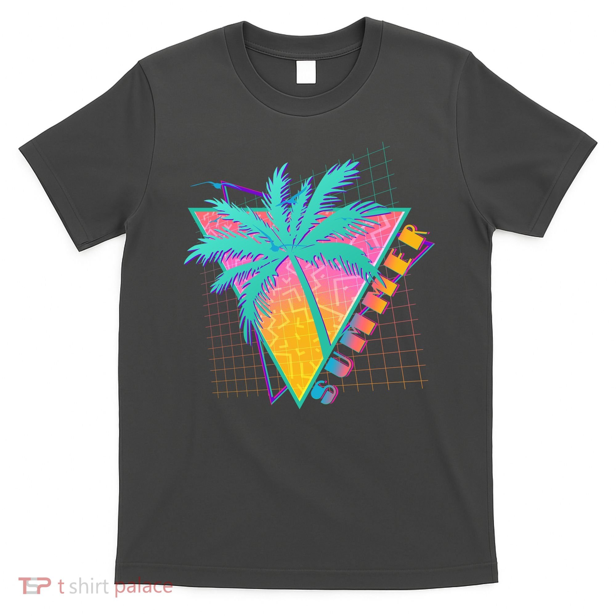 Retro Vintage 1980s Summer Palm Tree Summer Vacation Time T-Shirt