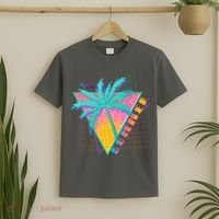 Retro Vintage 1980s Summer Palm Tree Summer Vacation Time T-Shirt thumb 2