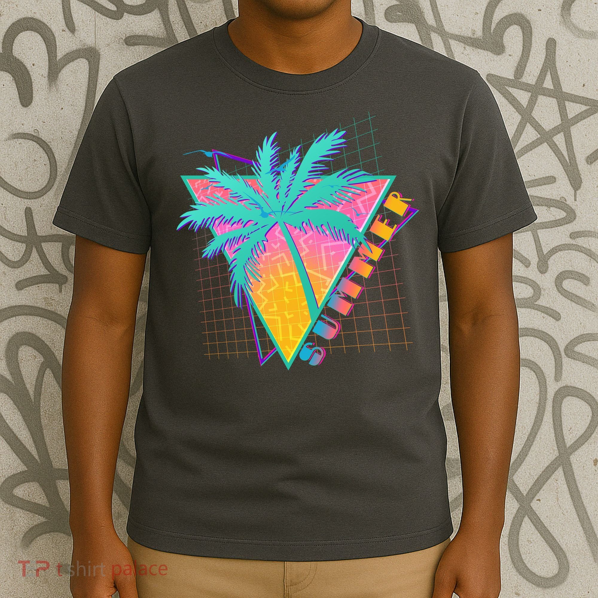 Retro Vintage 1980s Summer Palm Tree Summer Vacation Time T-Shirt