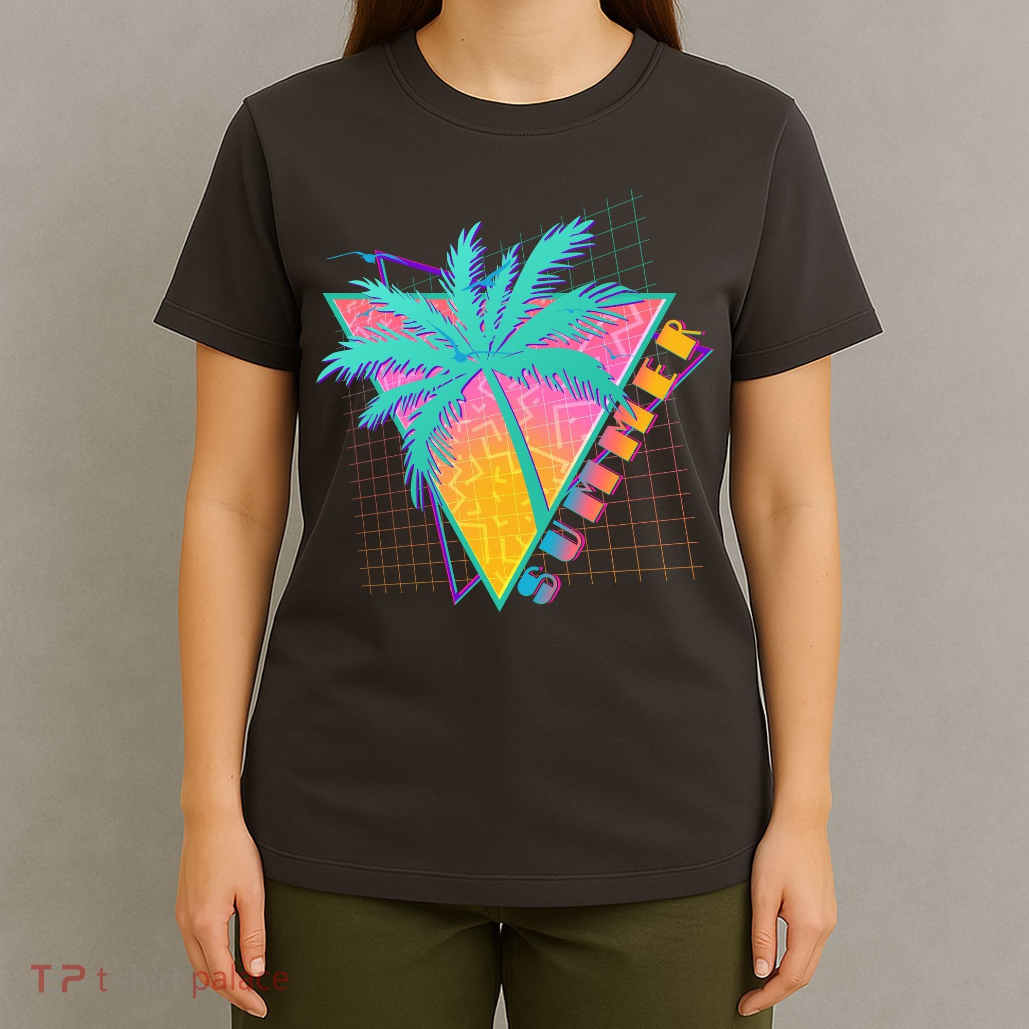 Retro Vintage 1980s Summer Palm Tree Summer Vacation Time T-Shirt