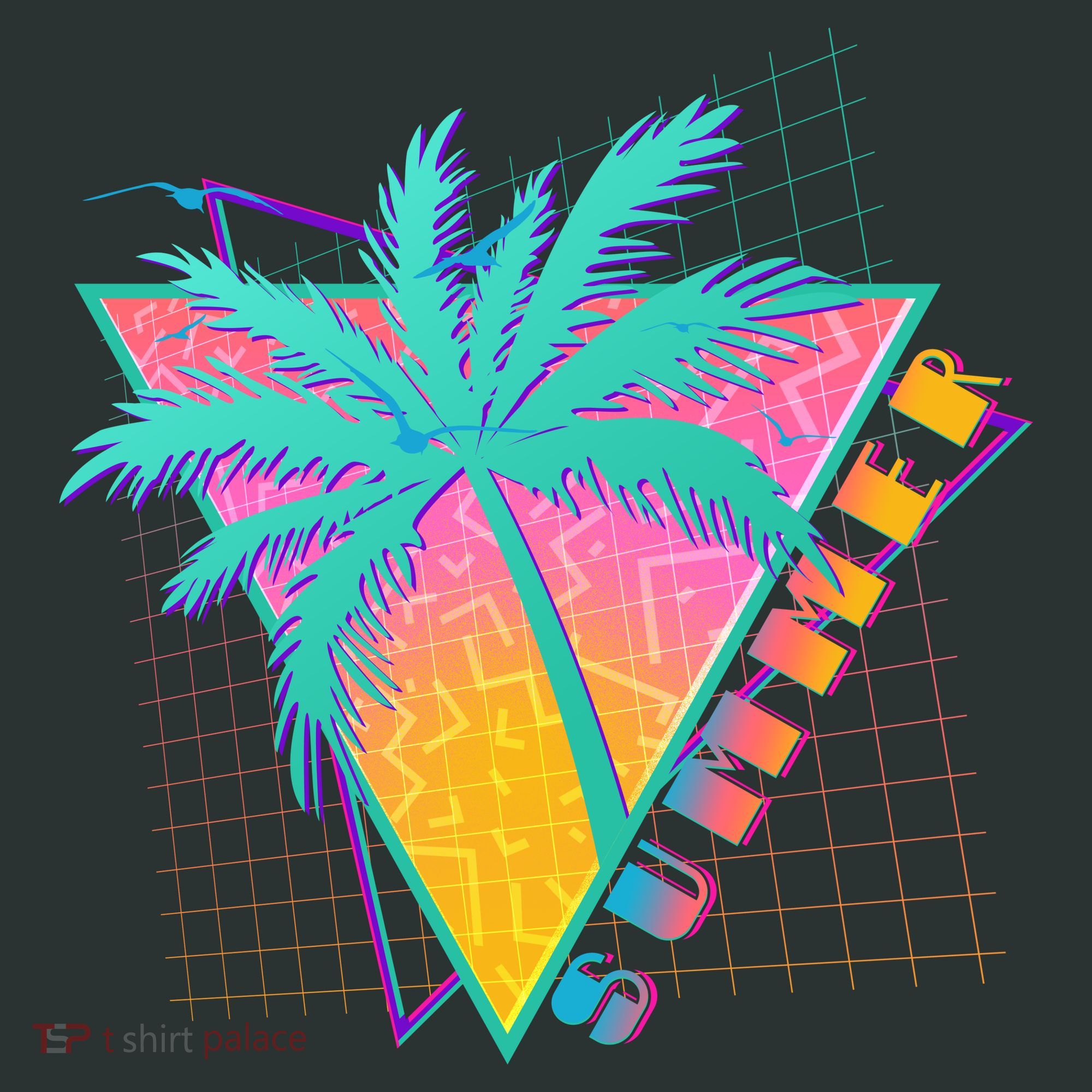 Retro Vintage 1980s Summer Palm Tree Summer Vacation Time T-Shirt
