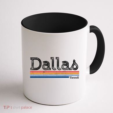 Retro Vintage 80s Style Dallas Texas Logo Coffee Mug back