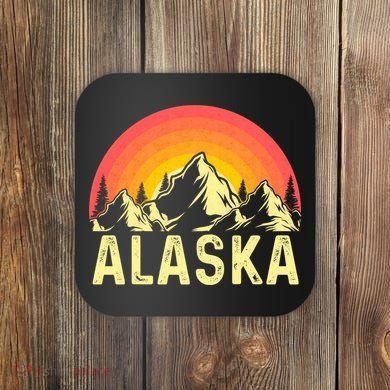 Retro Vintage Alaska Mountain & Sun Coaster