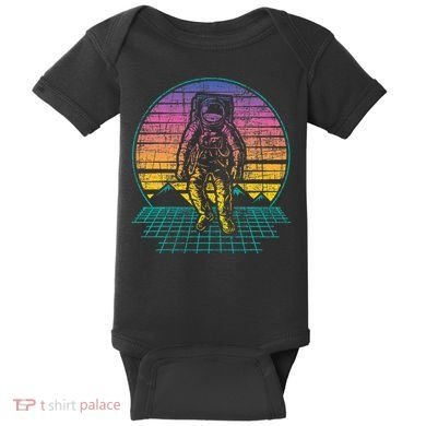 Retro Vintage Astronaut Spaceman Universe Planets Galaxy Baby Bodysuit
