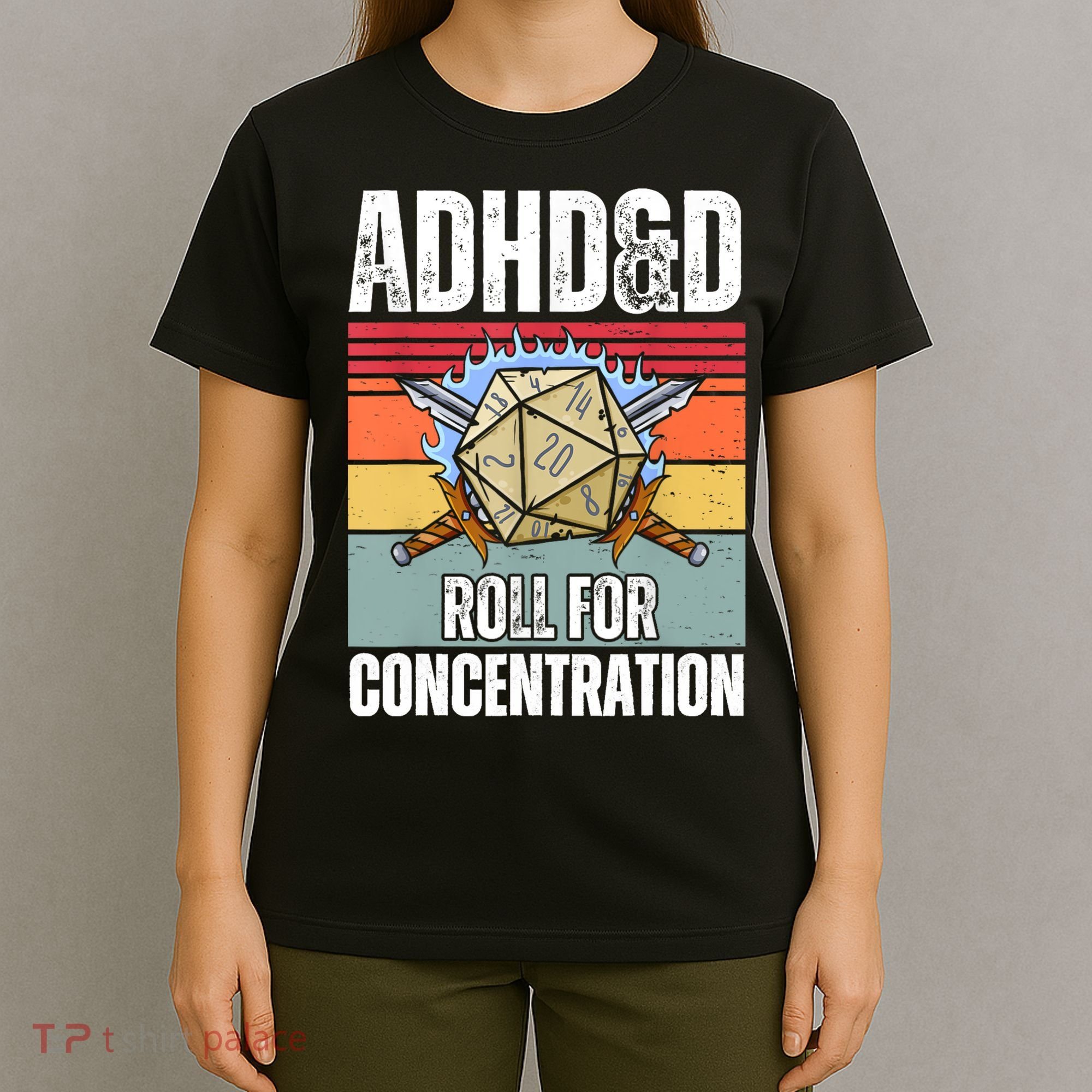 Retro Vintage ADHD&D Roll For Concentration Funny Gamer T-Shirt