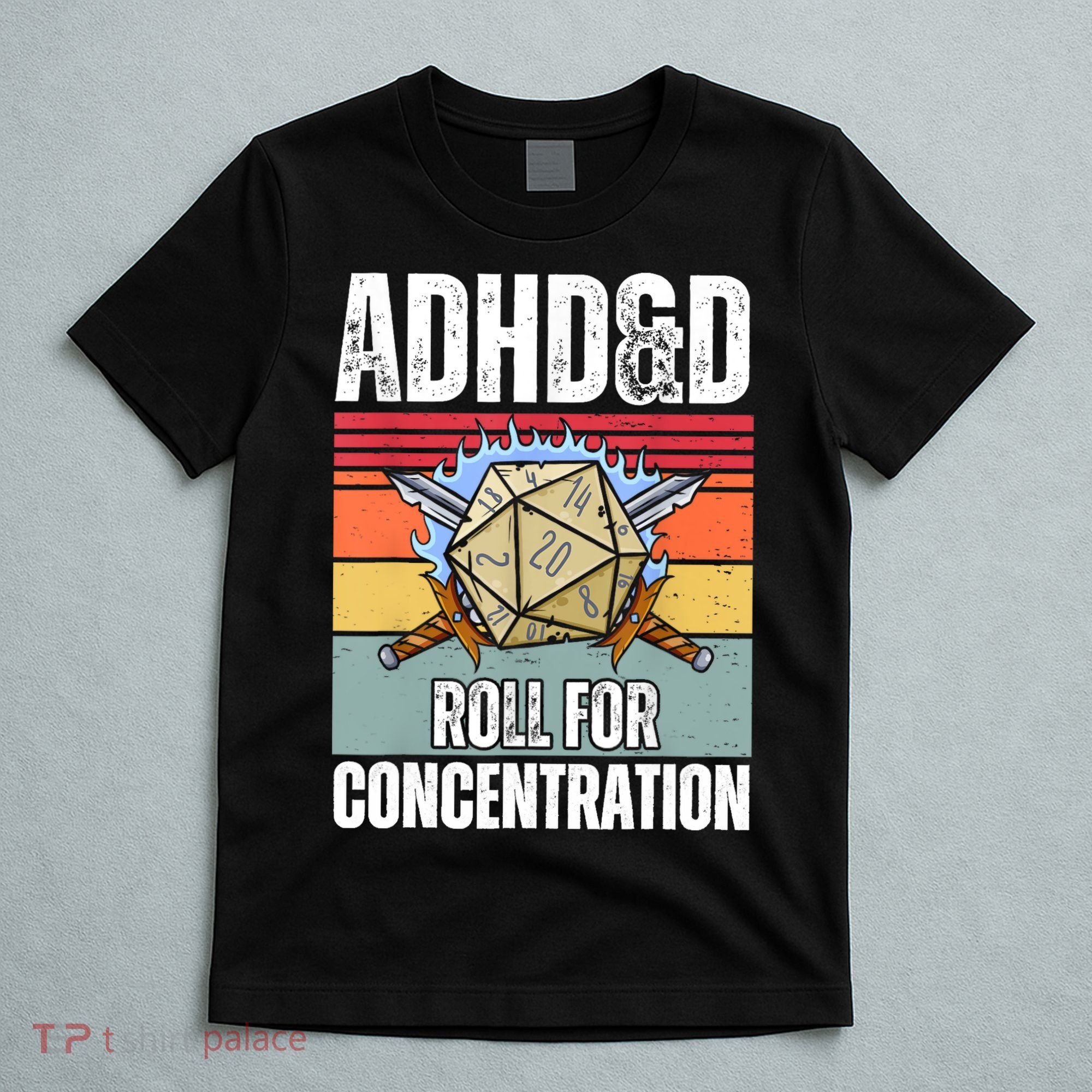 Retro Vintage ADHD&D Roll For Concentration Funny Gamer T-Shirt