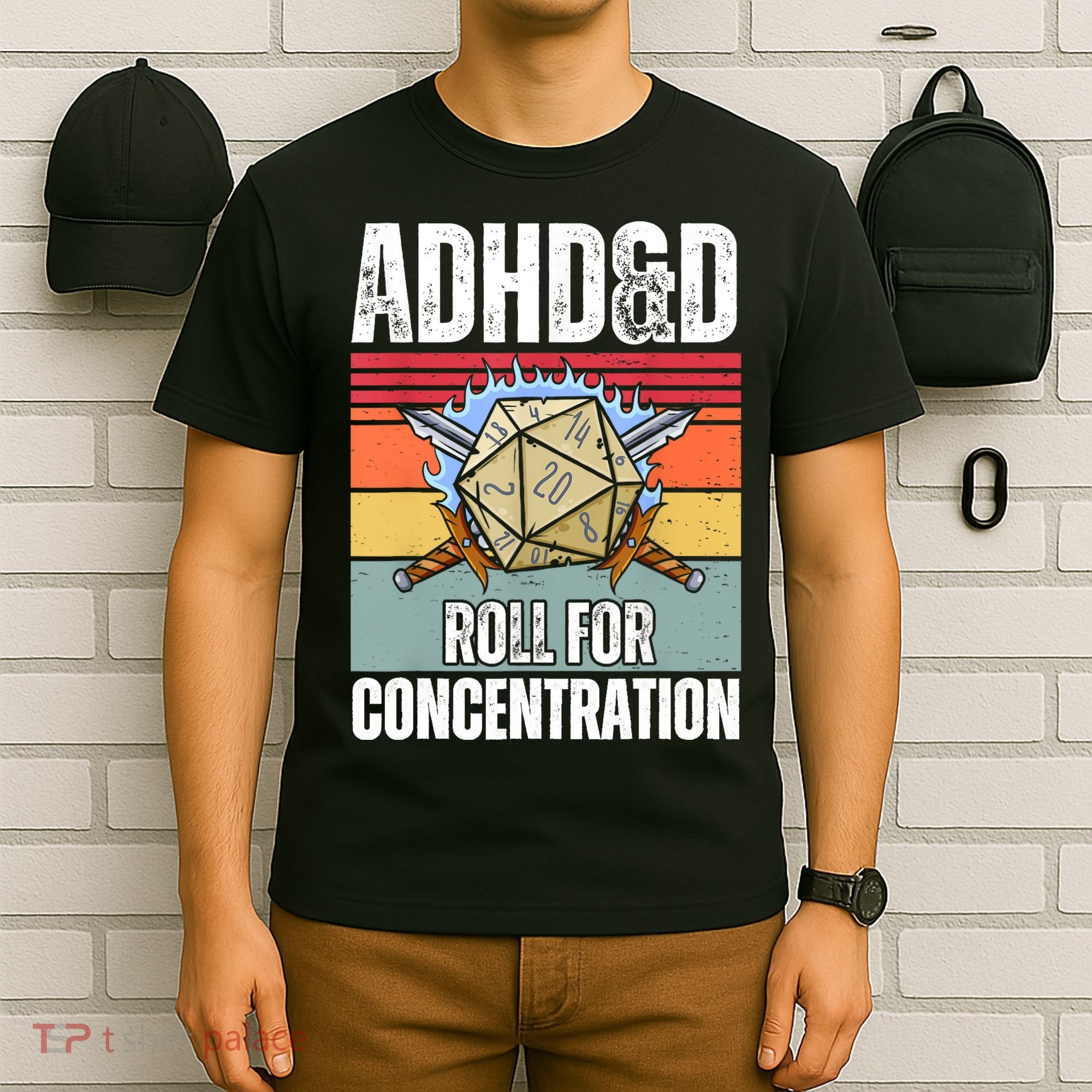 Retro Vintage ADHD&D Roll For Concentration Funny Gamer T-Shirt