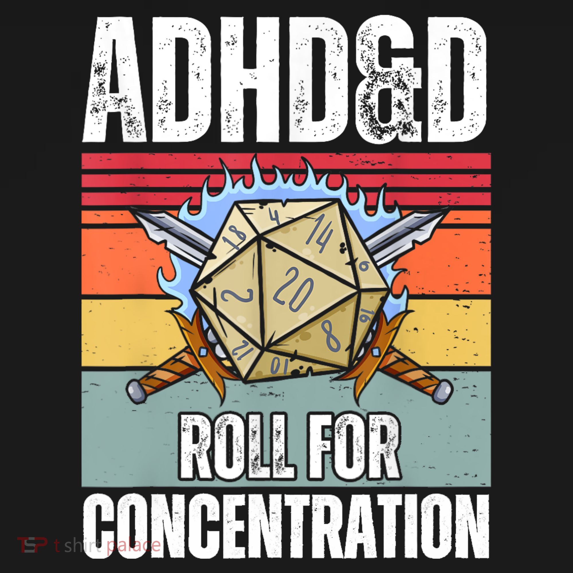 Retro Vintage ADHD&D Roll For Concentration Funny Gamer T-Shirt