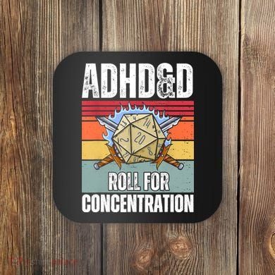 Retro Vintage ADHD&D Roll For Concentration Funny Gamer Coaster