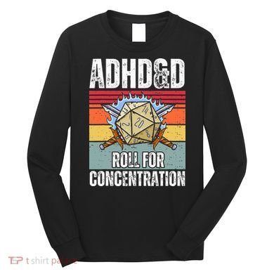 Retro Vintage Adhd&D Roll For Concentration Funny Gamer Long Sleeve Shirt