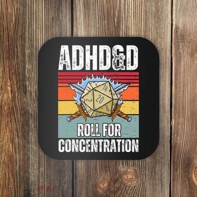Retro Vintage Adhd&D Roll For Concentration Funny Gamer Coaster