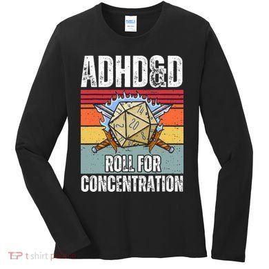 Retro Vintage Adhd&D Roll For Concentration Funny Gamer Women's Long Sleeve Shirt