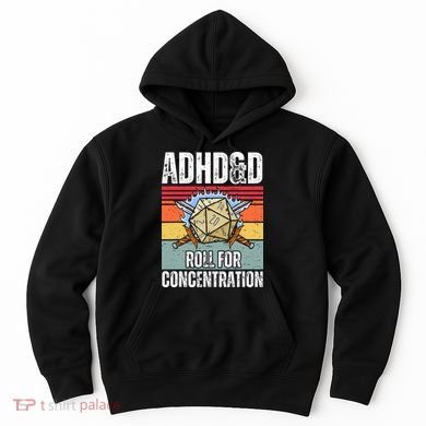 Retro Vintage ADHD&D Roll For Concentration Funny Gamer Hoodie
