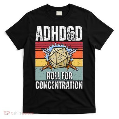 Retro Vintage ADHD&D Roll For Concentration Funny Gamer T-Shirt