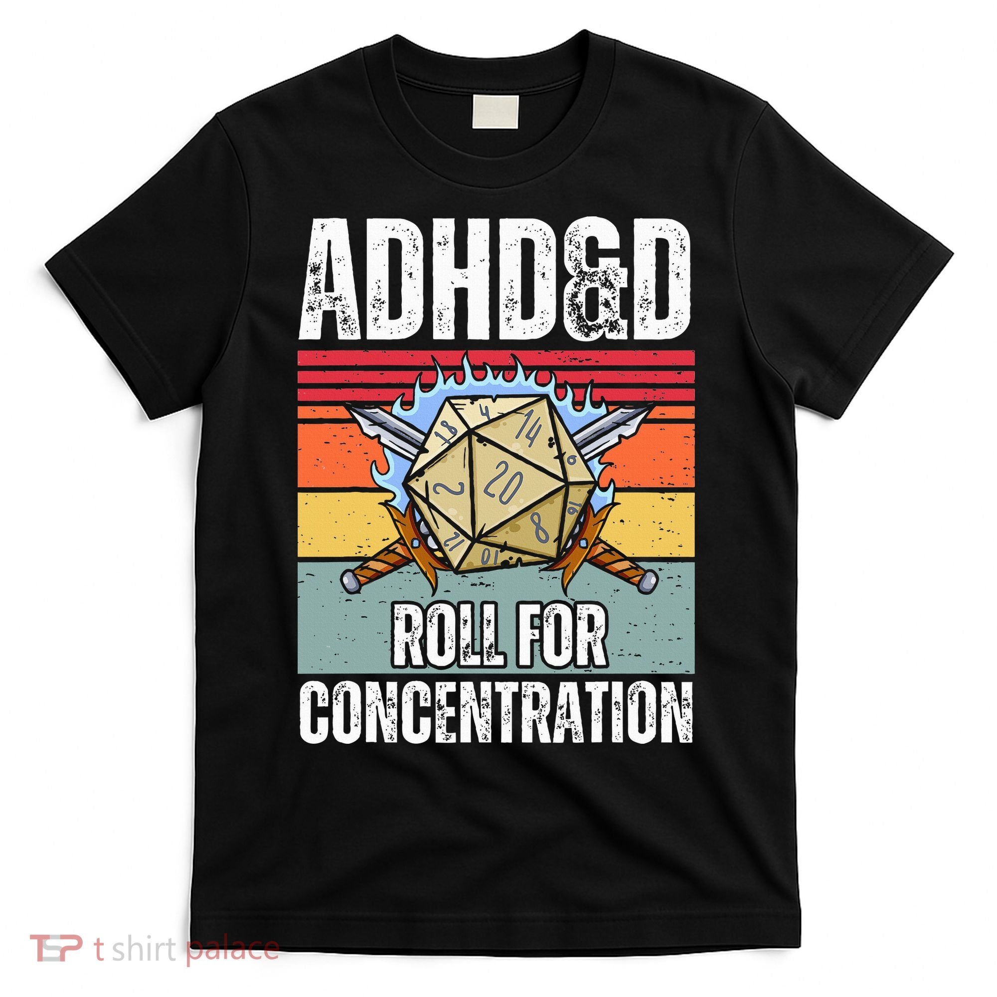 Retro Vintage ADHD&D Roll For Concentration Funny Gamer T-Shirt