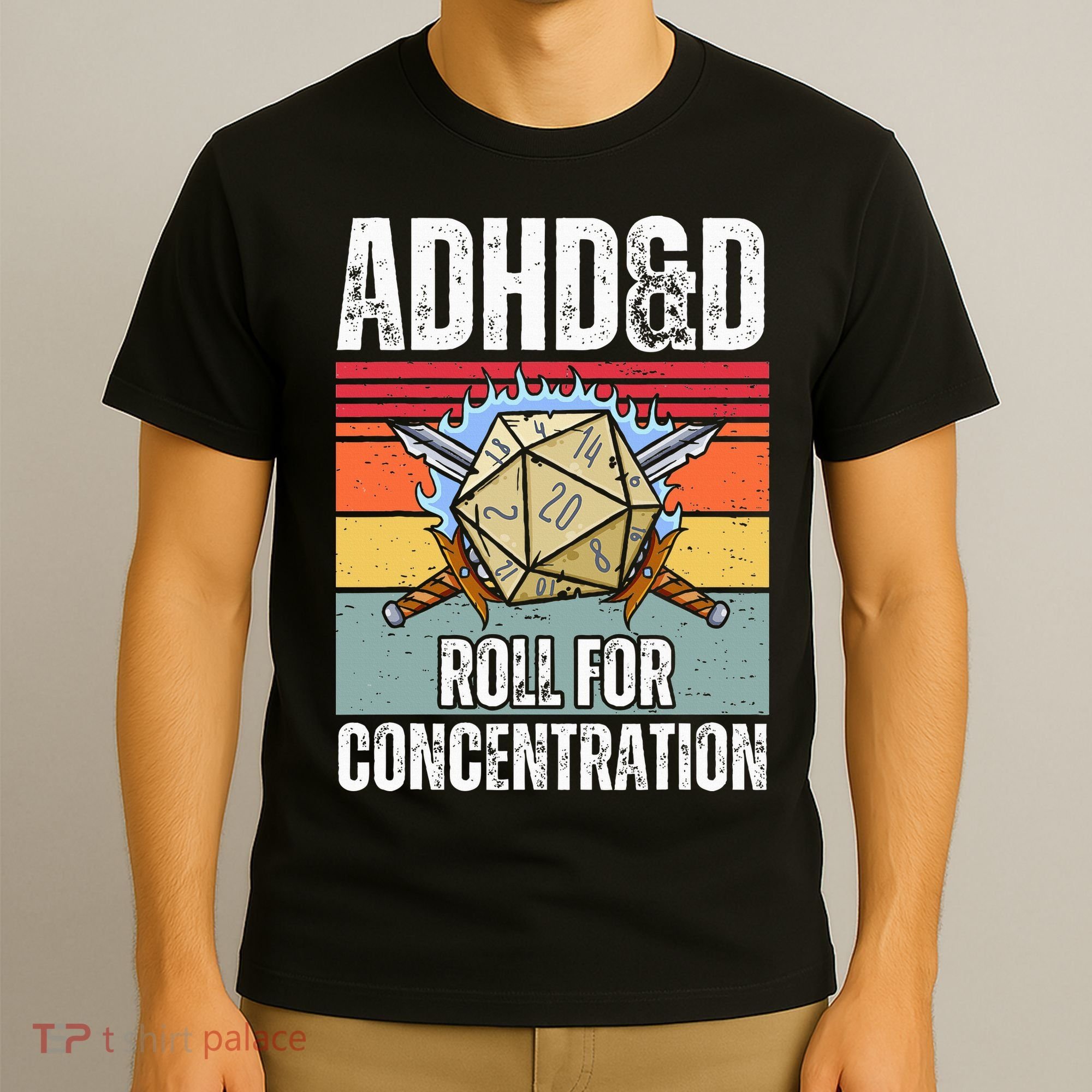 Retro Vintage ADHD&D Roll For Concentration Funny Gamer T-Shirt