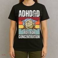 Retro Vintage ADHD&D Roll For Concentration Funny Gamer T-Shirt thumb 4