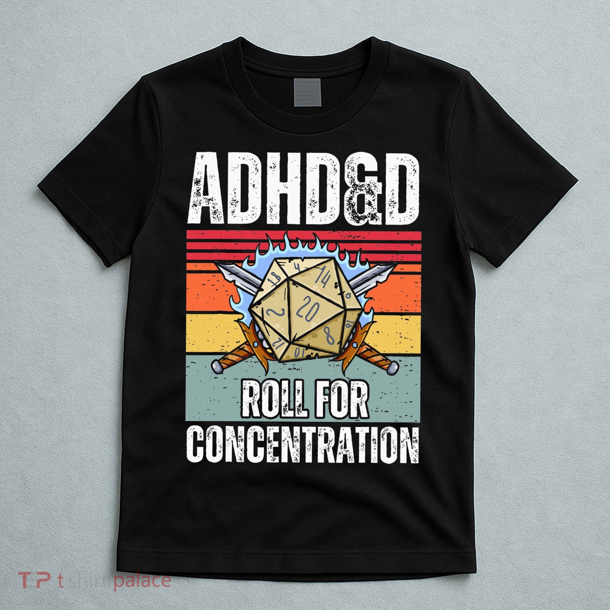 Retro Vintage ADHD&D Roll For Concentration Funny Gamer T-Shirt