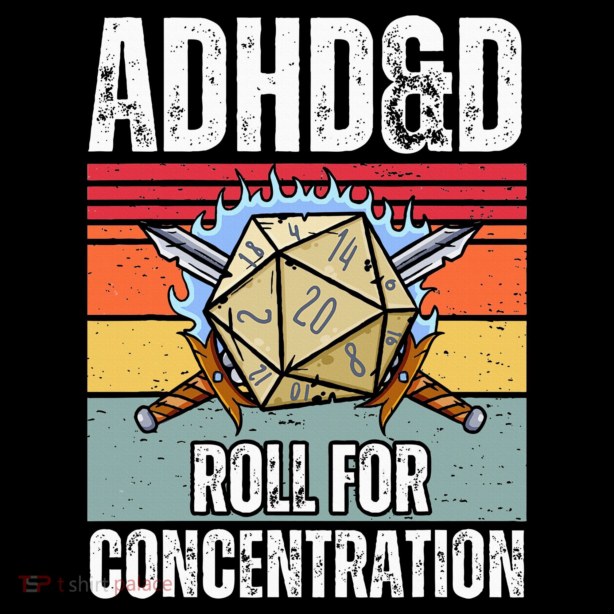 Retro Vintage ADHD&D Roll For Concentration Funny Gamer T-Shirt