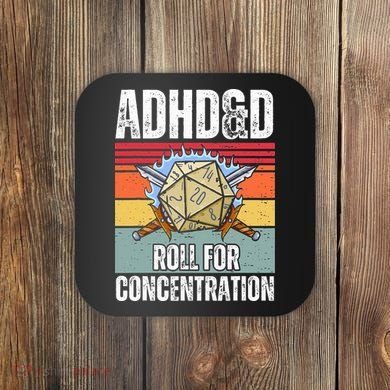 Retro Vintage ADHD&D Roll For Concentration Funny Gamer Coaster