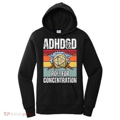 Retro Vintage ADHD&D Roll For Concentration Funny Gamer Women's Hoodie