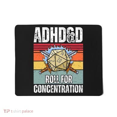 Retro Vintage ADHD&D Roll For Concentration Funny Gamer Mousepad