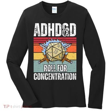 Retro Vintage ADHD&D Roll For Concentration Funny Gamer Women's Long Sleeve Shirt