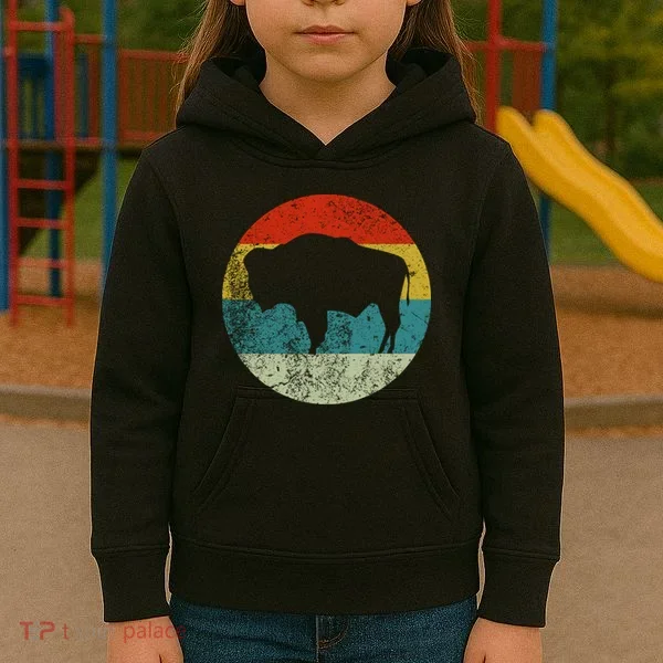 Retro Vintage Bison Kids Hoodie