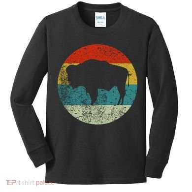 Retro Vintage Bison Kids Long Sleeve Shirt