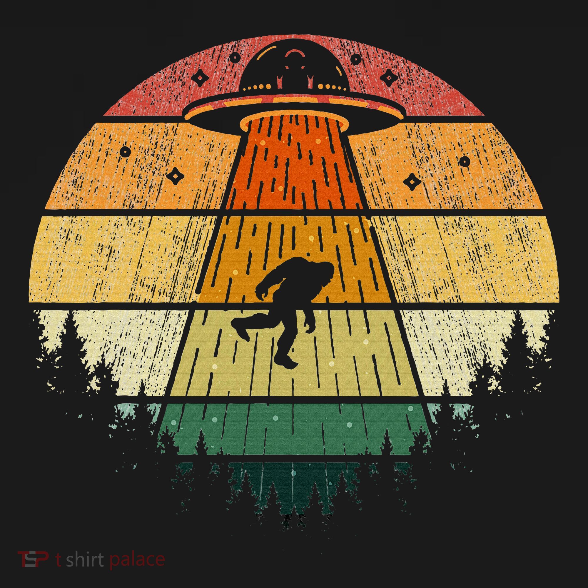 Retro Vintage Bigfoot Ufo Abduction Funny Sasquatch Aliens T-Shirt