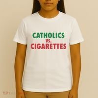 Retro Vintage Catholics Vs Cigarettes Funny Saying T-Shirt thumb 4