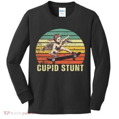 Retro Vintage Cupid Stunt Unhinged Cringe Funny Kids Long Sleeve Shirt