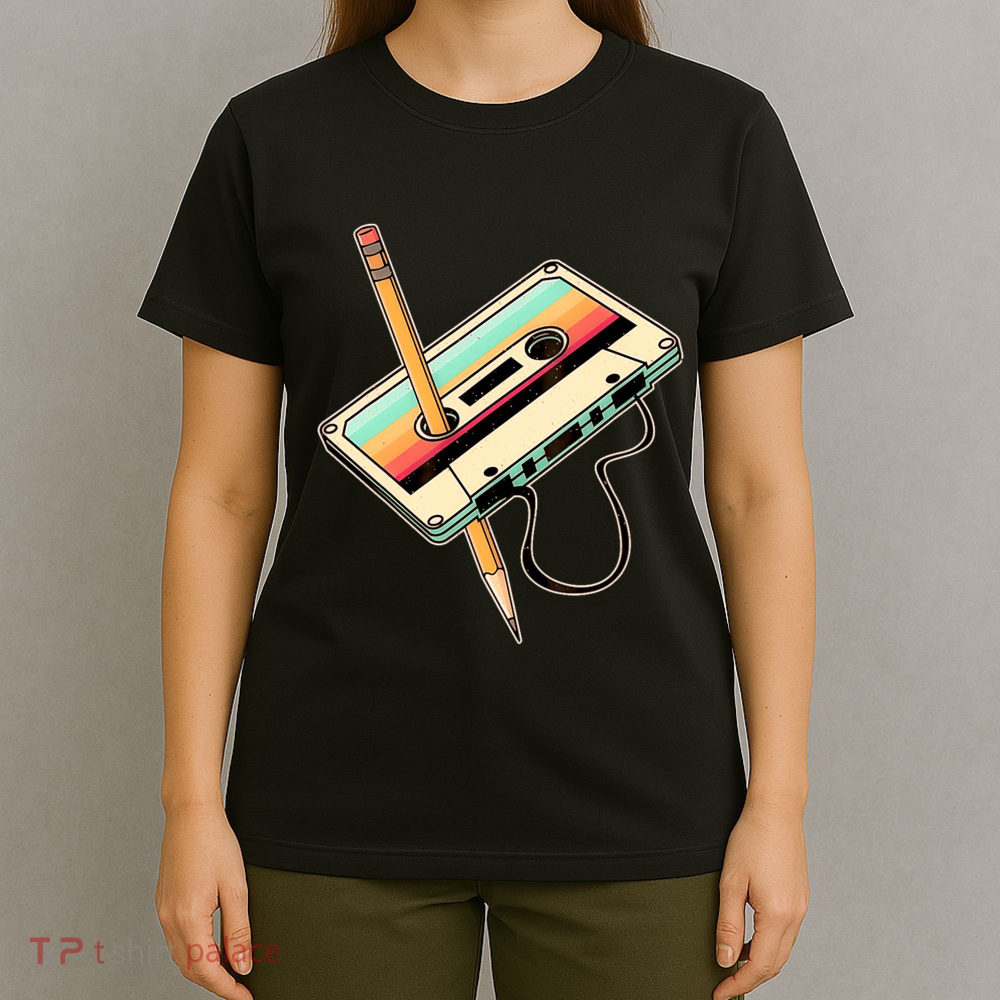 Retro Vintage Cassette Tape Pencil 70s 80s 90s Music Mixtape T-Shirt