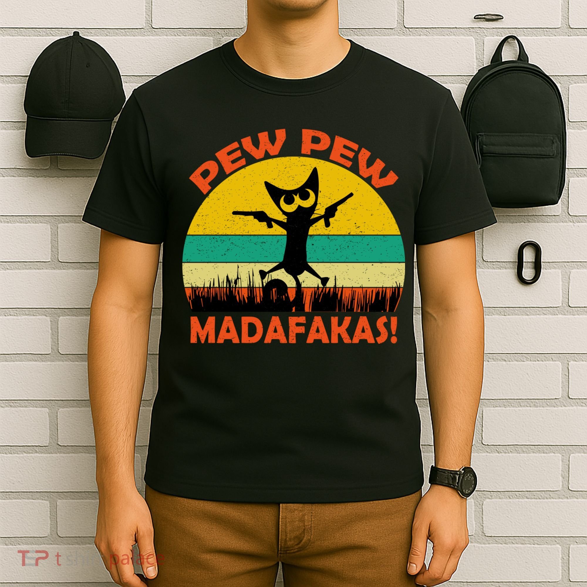 Retro Vintage Cat Pew Pew Madafakas T-Shirt