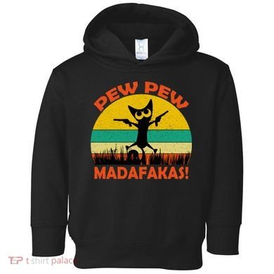 Retro Vintage Cat Pew Pew Madafakas Toddler Hoodie