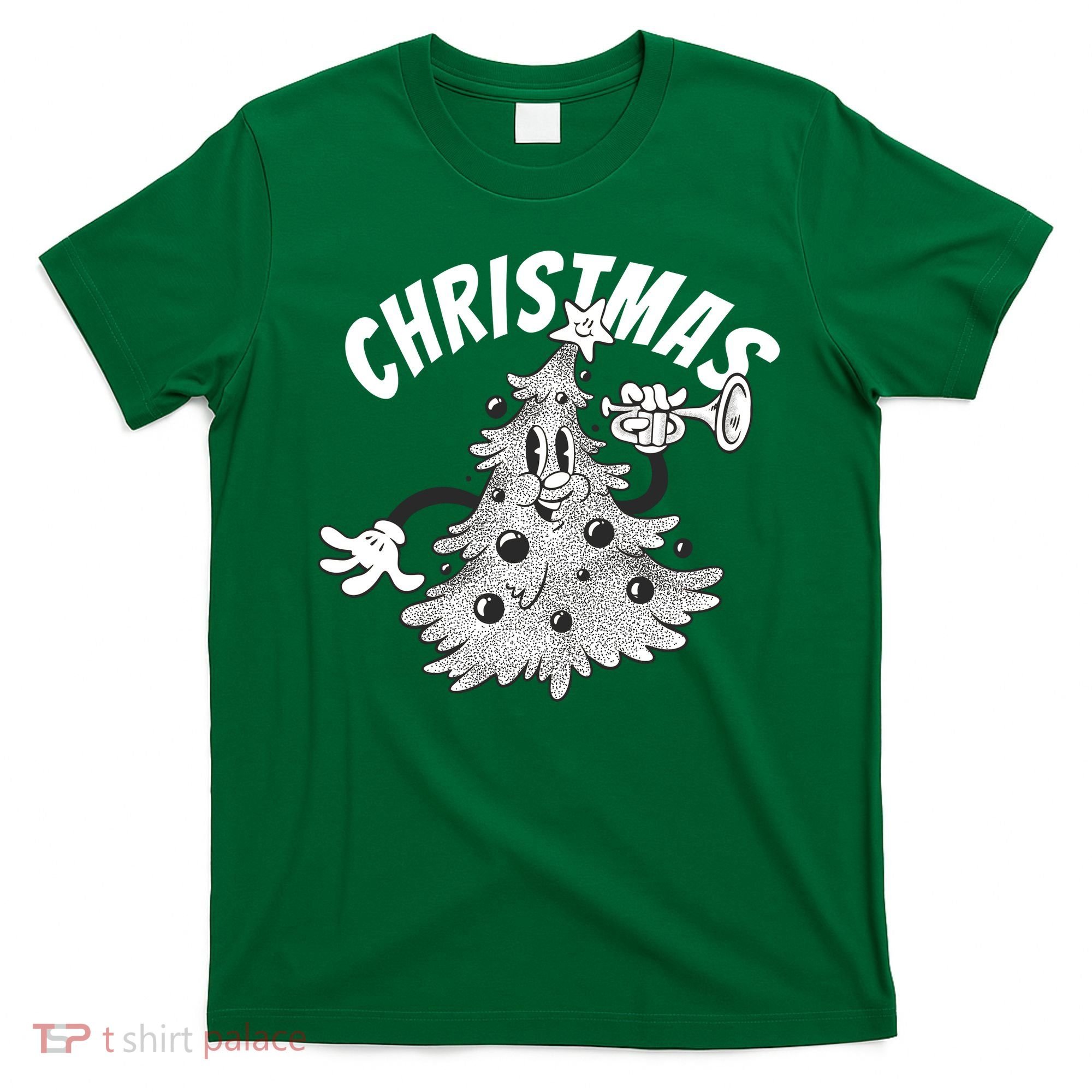 Retro Vintage Christmas Tree Cartoon Merry & Bright T-Shirt