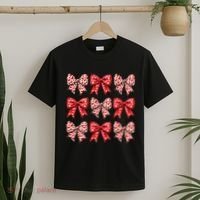Retro Valentines Day Heart Coquette Bow T-Shirt thumb 2