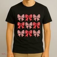 Retro Valentines Day Heart Coquette Bow T-Shirt thumb 3