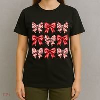 Retro Valentines Day Heart Coquette Bow T-Shirt thumb 4