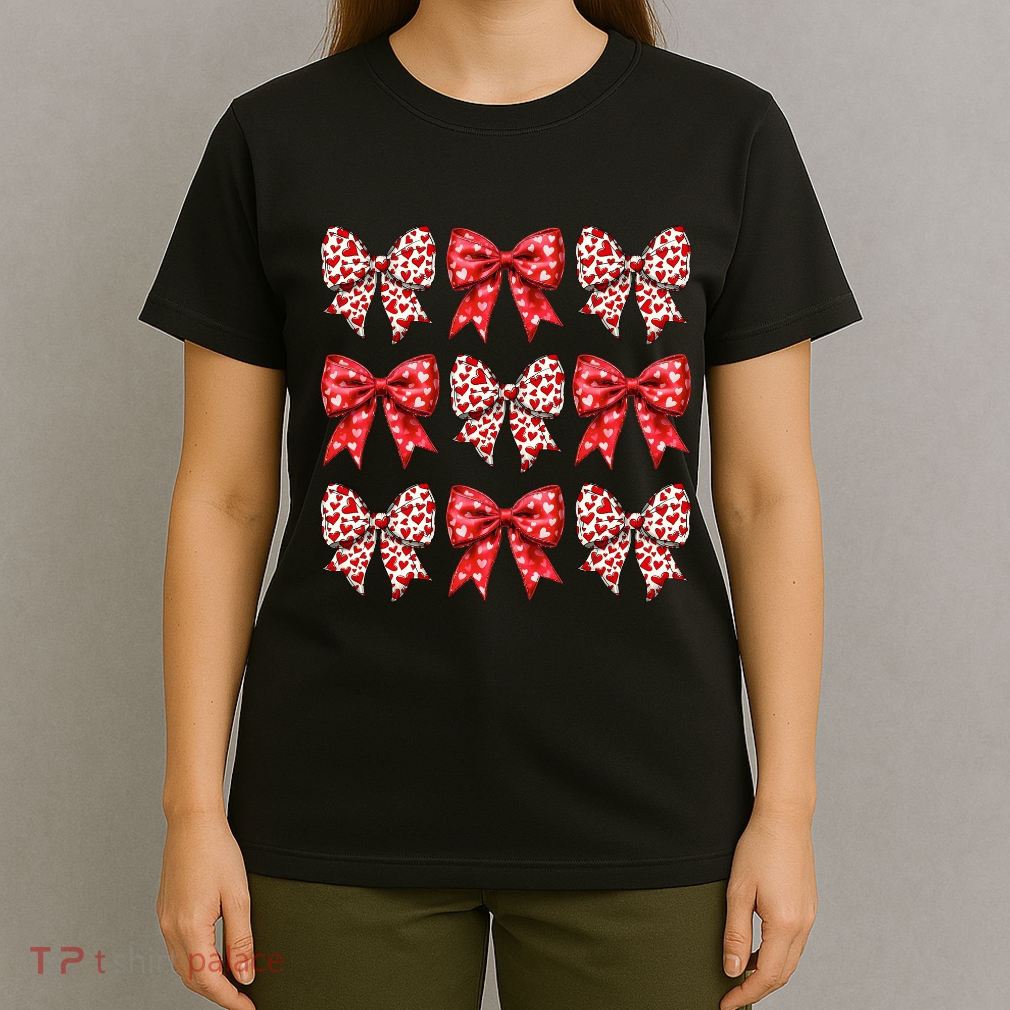 Retro Valentines Day Heart Coquette Bow T-Shirt