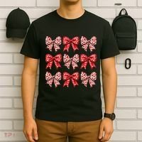 Retro Valentines Day Heart Coquette Bow T-Shirt thumb 6
