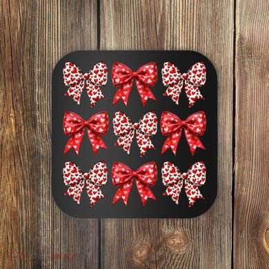 Retro Valentines Day Heart Coquette Bow Coaster
