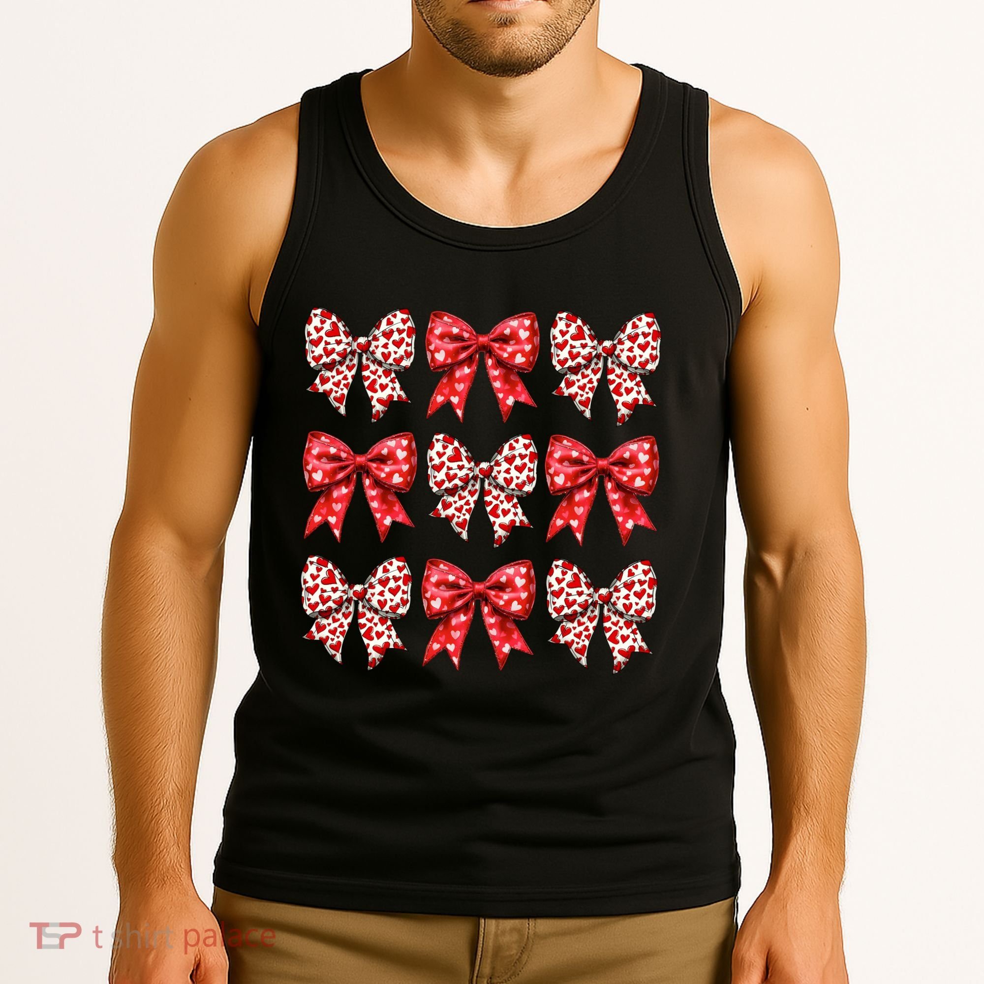 Retro Valentines Day Heart Coquette Bow Tank Top